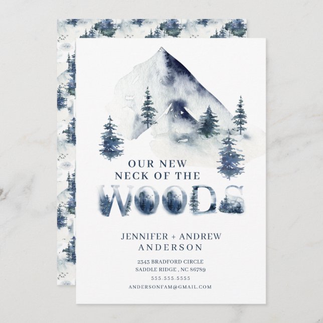 Vintern New Nacke i Skogen Flytta Meddelande Inbjudningar (Fram/baksida)