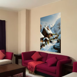 Vintern och snö i byn | AI Art Poster
