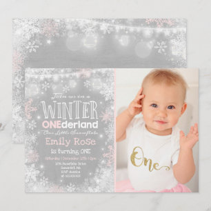 Vintern ONEderland Birthday Inbjudan Rosa White
