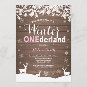 Vintern Onederland Rustic Wood Girl 1:a födelsedag Inbjudningar