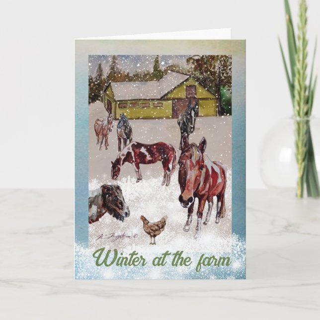 Vintern på gården för mjuka turkos och hästar inbjudan (Framsida)