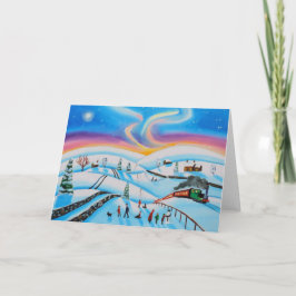 Vintern på julscenen i norra ljus helgkort