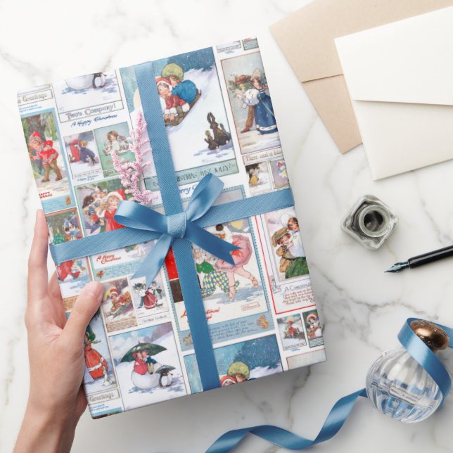Vintern-Roligtens julkortskollage för festlig Vint Presentpapper (Gifting)