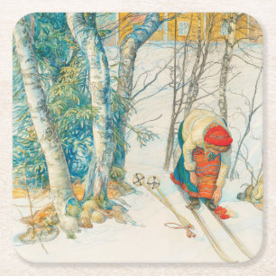Vintern skidar vid Carl Larsson Underlägg Papper Kvadrat