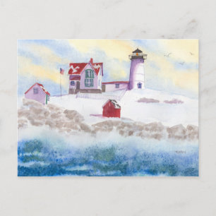 Vintern vid Nubble LIghthouse i Maine Post Card Vykort