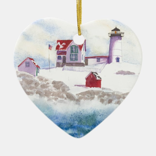 Vintern vid Nubble LIghthouse Maine Heart Ornament (Framsidan)