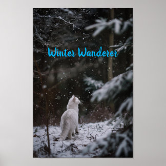Vintern Wander: Vit Katt i Snö Poster