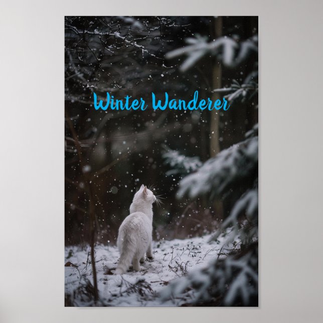 Vintern Wander: Vit Katt i Snö Poster (Framsidan)