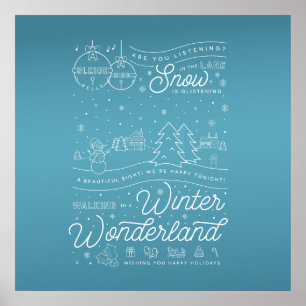 Vintern Wonderland julen Poster 24x24 / Blå
