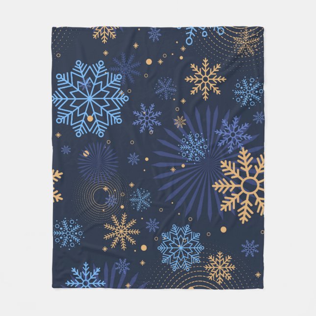 Vinternatt: Blue Snowflake Mönster. Fleecefilt (Framsidan)