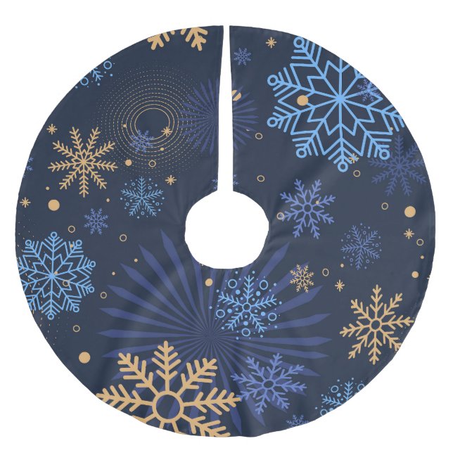 Vinternatt: Blue Snowflake Mönster. Julgransmatta Borstad Polyester (Framsidan)