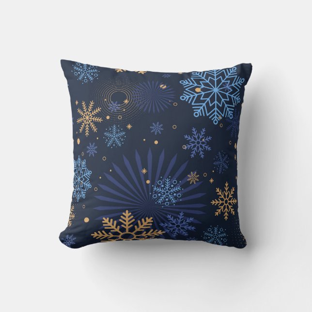Vinternatt: Blue Snowflake Mönster. Kudde (Framsida)