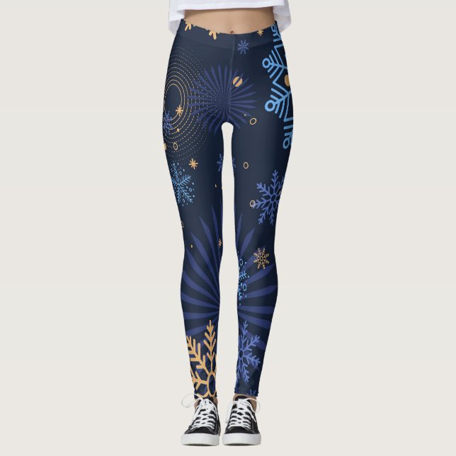 Vinternatt: Blue Snowflake Mönster. Leggings (Framsida)