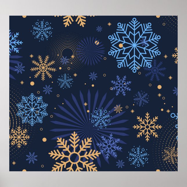 Vinternatt: Blue Snowflake Mönster. Poster (Framsidan)