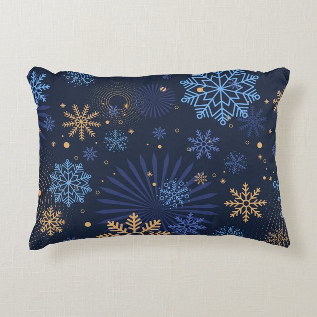 Vinternatt: Blue Snowflake Mönster. Prydnadskudde (Framsidan)