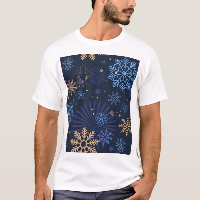 Vinternatt: Blue Snowflake Mönster. T Shirt (Framsida)