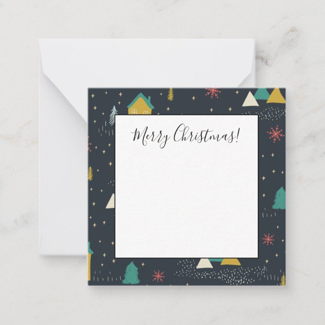 Vinternatten Snöflingor som sjunker i små hus Anteckningskort (Framsida)