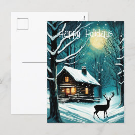 Vinternattens skogslogg Cabin Hjort jul Helg Vykort
