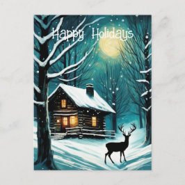 Vinternattens skogslogg Cabin Hjort jul Helg Vykort