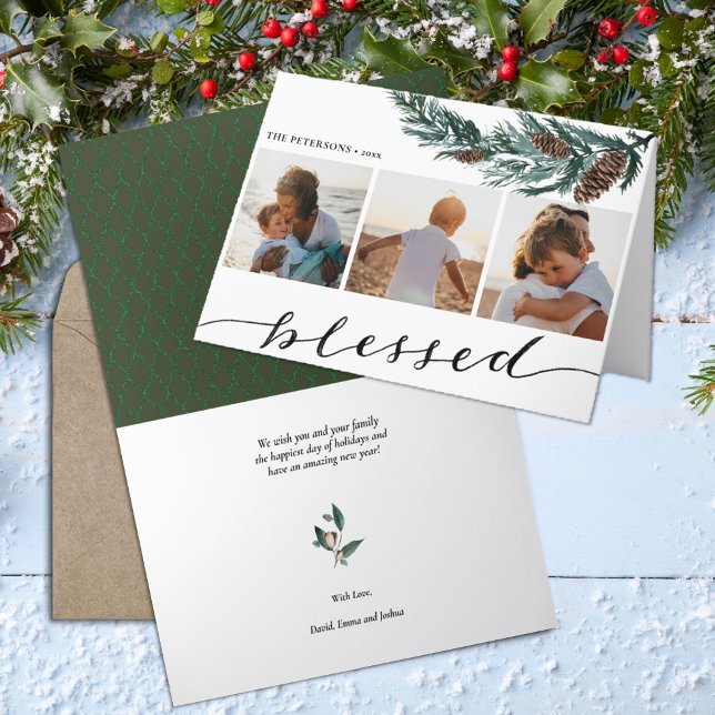 Vinternatur | Gräs Cone Three Photo Collage Helgkort (Skapare uppladdad)