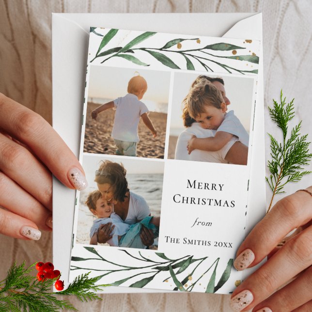 Vinternatur | Guld Confetti Grönt Foliage Helgkort (Skapare uppladdad)