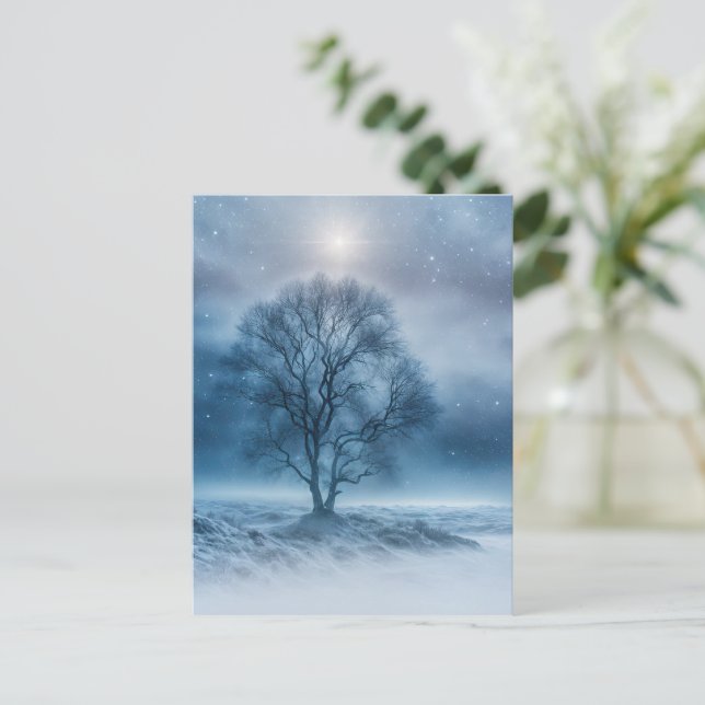 Vinterns solståndsträd i snö hedniskt firande helg vykort (Stående Fram)