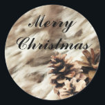 Vinterönskemål Varma Rustika Högtid Tallkottar Runt Klistermärke<br><div class="desc">Anpassa med text om så önskas.</div>