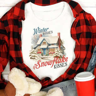 Vinterönskningar och snöfläckussar Vintage Holiday T Shirt
