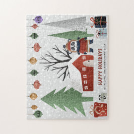 Vinterpanda och träd Glad helg jul Pussel