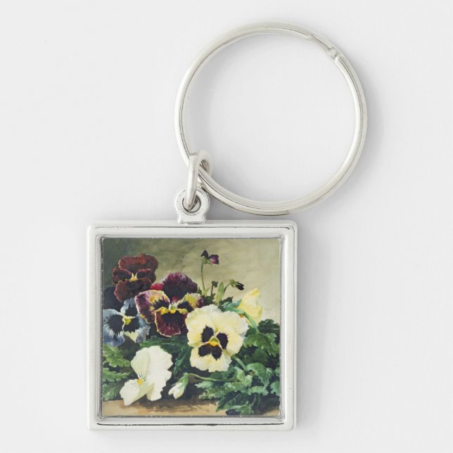 VinterPansies, 1884 Fyrkantig Silverfärgad Nyckelring (Framsidan)