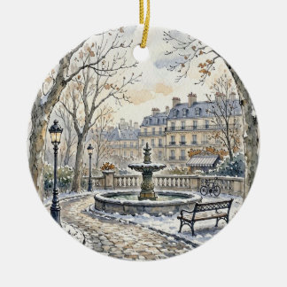 Vinterparkillustration från Paris i akvarell Julgransprydnad Keramik
