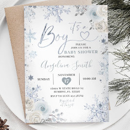 Vinterpastellblå snöflingor Blommigt Babyskor i Inbjudningar