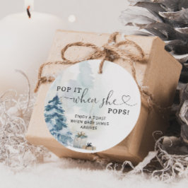 Vinterpekare när hon poppar babydusch favorittagg gåvor etiketter