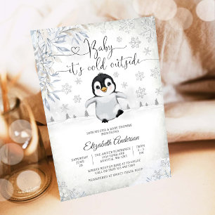 Vinterpingvin Baby Shower Inbjudan