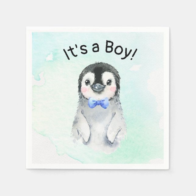 Vinterpingvin Baby Shower Pojke Servett (Framsidan)