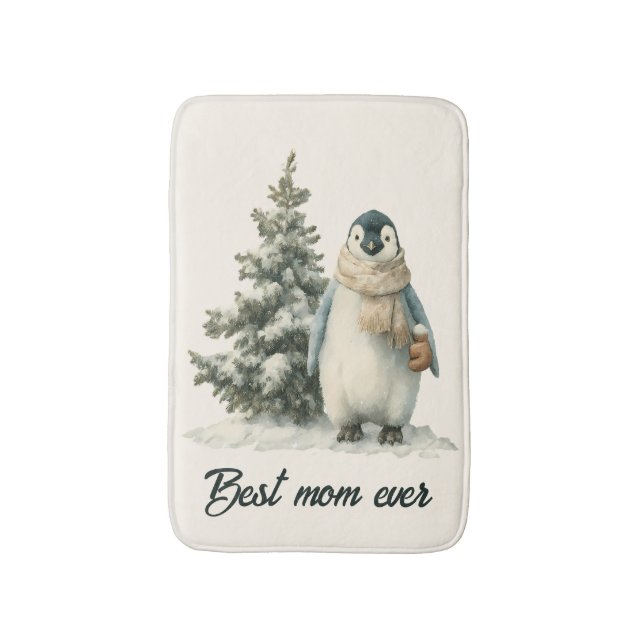Vinterpingvin “Bästa mamma någonsin” design Badrumsmatta (Framsidan (Vertikal))