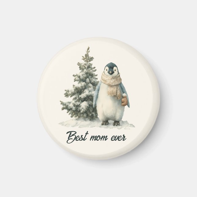 Vinterpingvin “Bästa mamma någonsin” design Magnet (Framsidan)