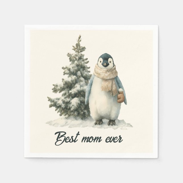 Vinterpingvin “Bästa mamma någonsin” design Pappersservett (Framsidan)