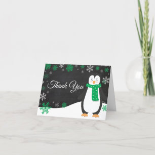 Vinterpingvin Grön Snöflinga Tacksamhetskort Tack Kort