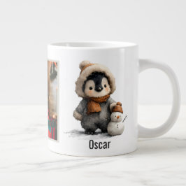 Vinterpingvin med snöman design jumbo mugg