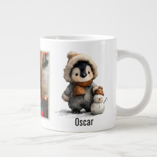 Vinterpingvin med snöman design jumbo mugg