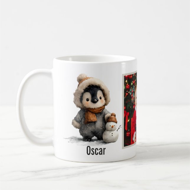 Vinterpingvin med snömannedesign kaffemugg (Vänster)