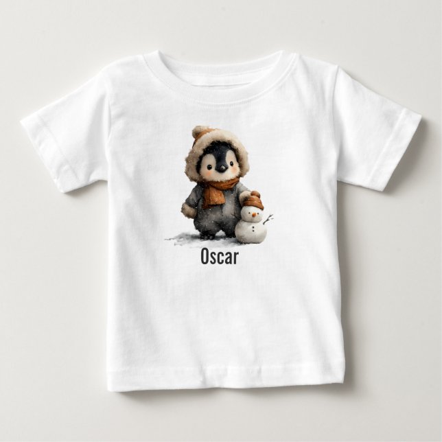 Vinterpingvin med snömannedesign t shirt (Framsida)