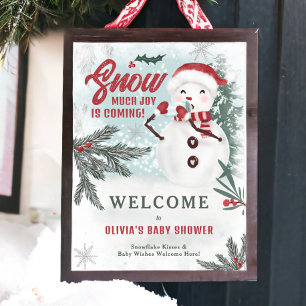 Vinterporten gräs grönt is snögubbe välkomnar baby poster