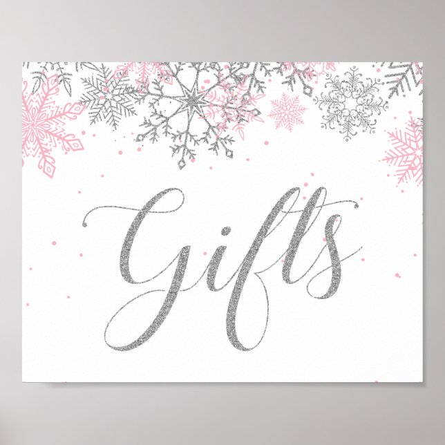 Vinterpresenter Onederland Rosa Silver Snöflinga Poster (Framsidan)