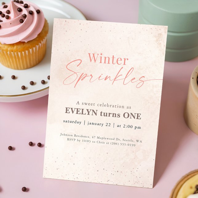 Vinterprickar Rosa Glitter Baby 1-årsdag Inbjudningar (Skapare uppladdad)