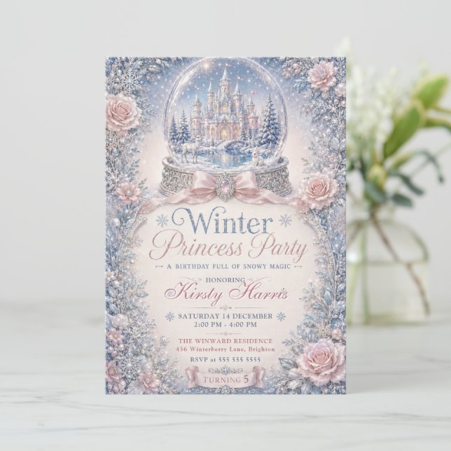 Vinterprinsessparty Snöig Magisk Slott Födelsedag Inbjudningar (Stående Fram)