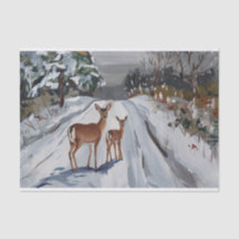 Vinterpromenad i snö, dovhjort och kalv
