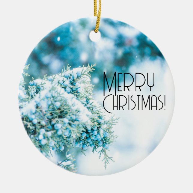 vinterprydnadsbär, täckta av snö julgransprydnad keramik (Framsidan)