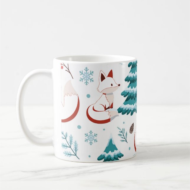 Vinterräv Snöig Tall Julmönster Kaffemugg (Vänster)